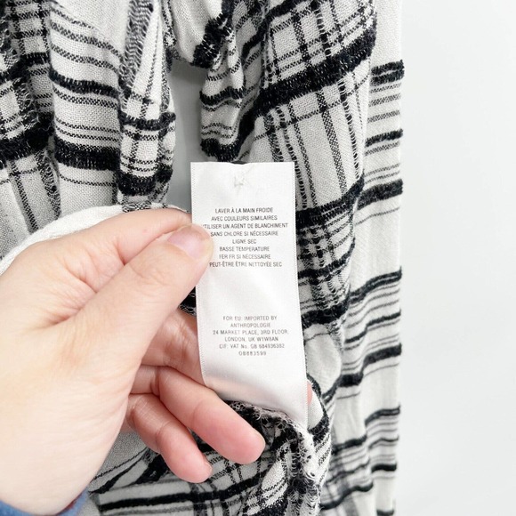 Anthropologie Plaid Belted Top Button Down Size 2P Black White Tie Waist Wool‎ - Picture 7 of 10